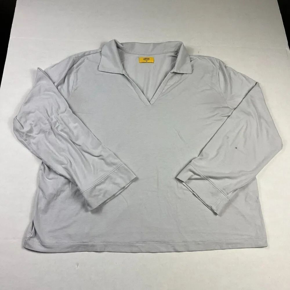 Allbirds Womens Dream Long Sleeve T-Shirt Gray Collared Casual Tee Size XL FLAW